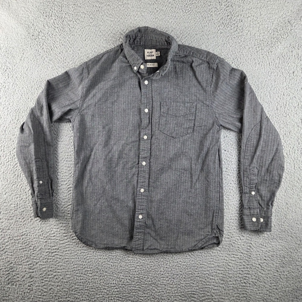 Flint and Tinder Casual Button-Down‎ Shirt Mens Medium Gray Cotton Slim Fit